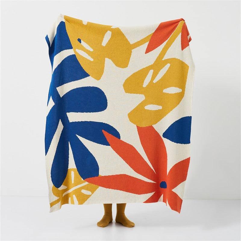 Summer Leaf Knitted Throw Blanket - Fluffyslip