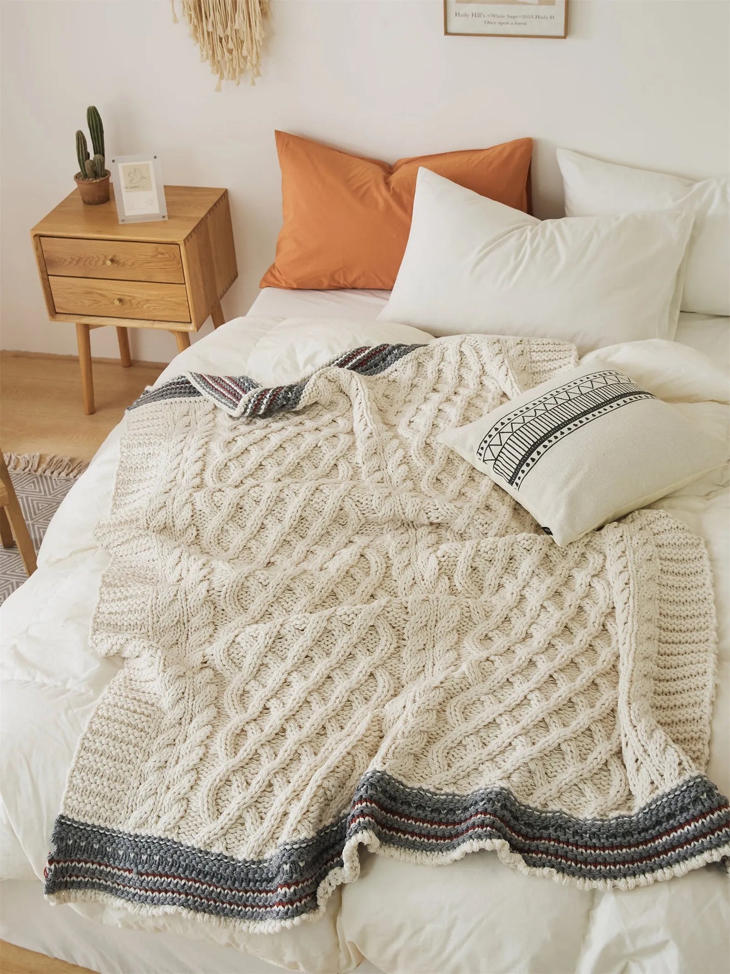 Threaded Embrace Knitted Acrylic Throw Blanket