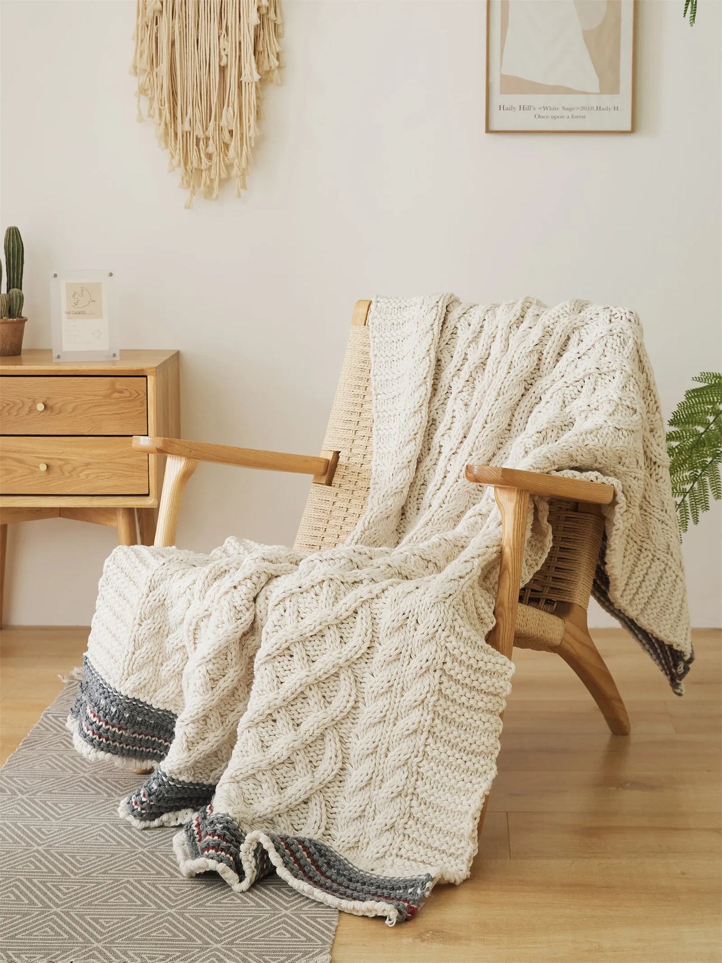 Threaded Embrace Knitted Acrylic Throw Blanket