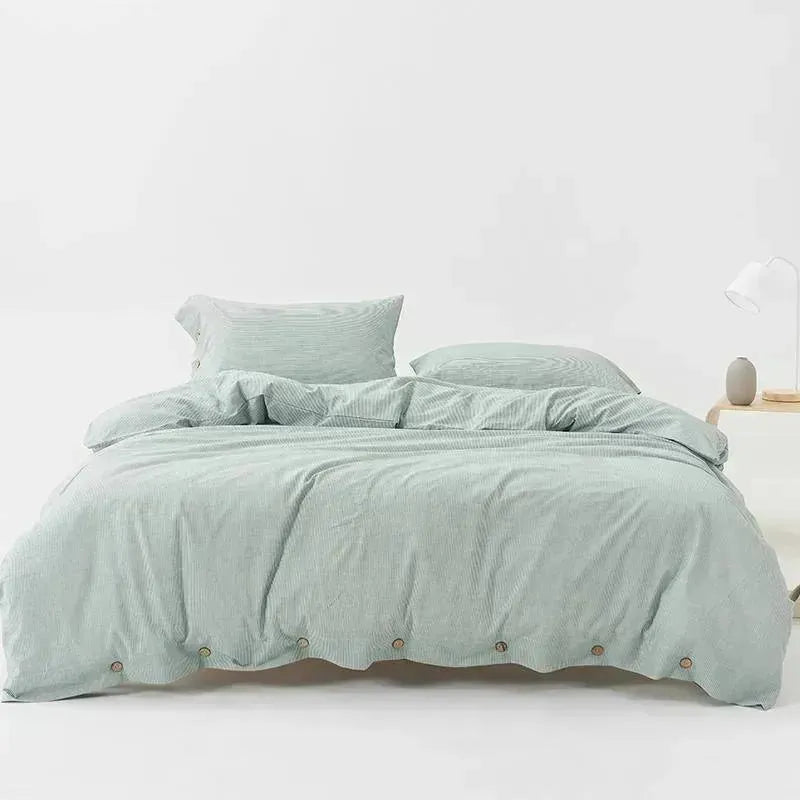 Vertical Line Washed Cotton Duvet Set - Fluffyslip