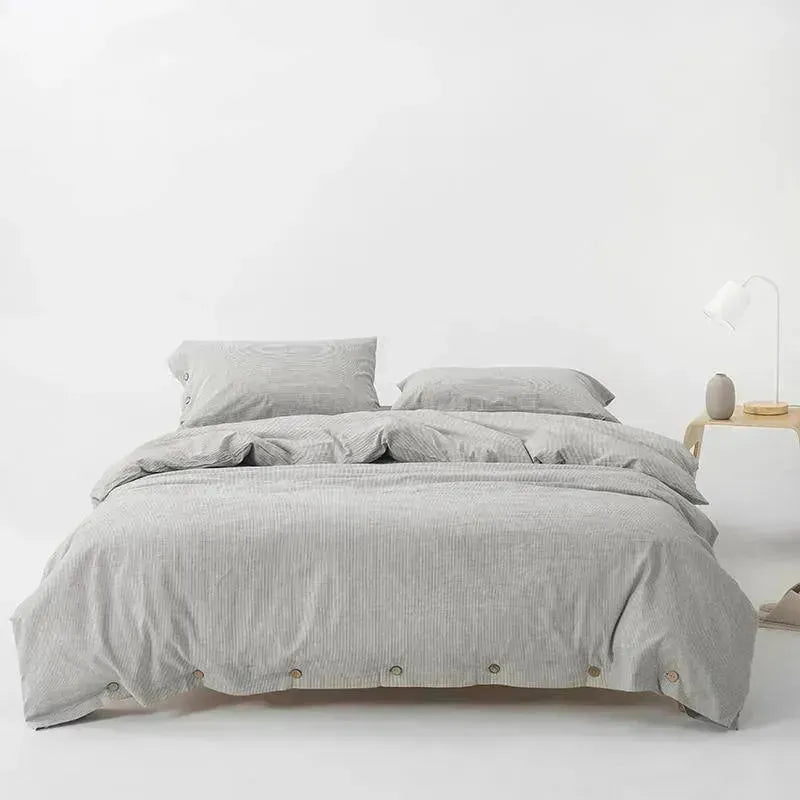 Vertical Line Washed Cotton Duvet Set - Fluffyslip