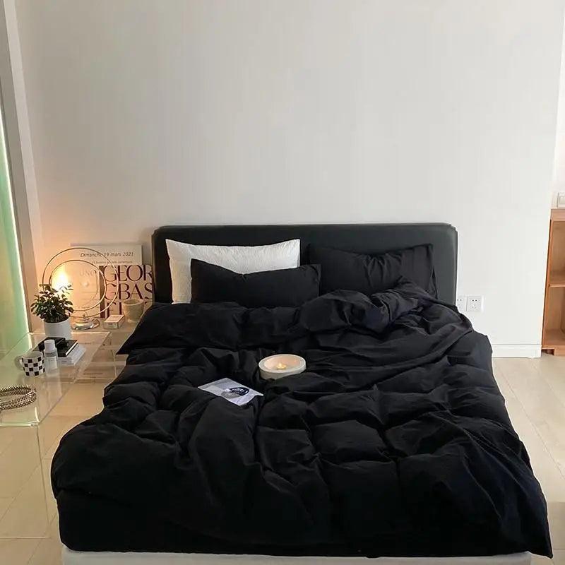Vibrant Washed Cotton Color Duvet Cover Set in black in a minimalistic style bedroom- Fluffyslip