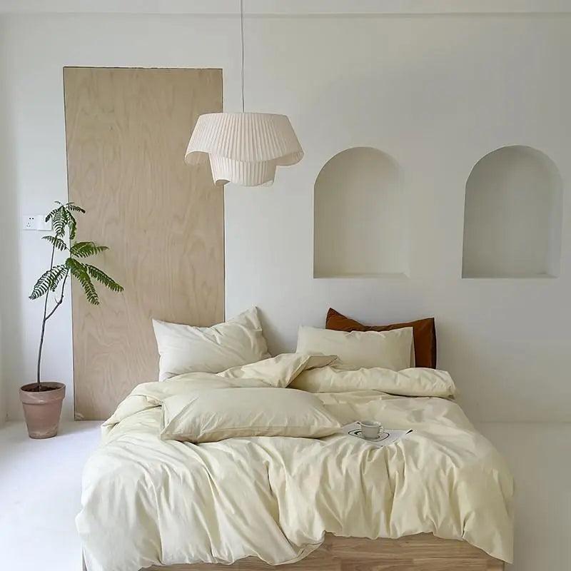 Vibrant Washed Cotton Color Duvet Cover Set in cream in a minimalistic style bedroom- Fluffyslip