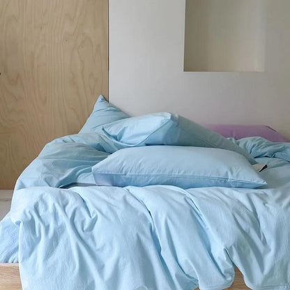 Vibrant Washed Cotton Color Duvet Cover Set in baby blue in a minimalistic style bedroom- Fluffyslip