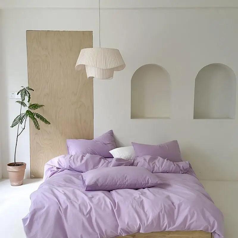 Vibrant Washed Cotton Color Duvet Cover Set in lilac in a minimalistic style bedroom- Fluffyslip