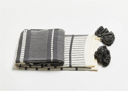 Vintage Bloom Pom Pom Cotton Throw Blanket