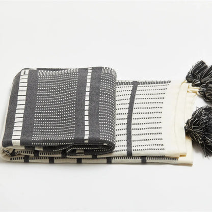 Vintage Bloom Pom Pom Cotton Throw Blanket