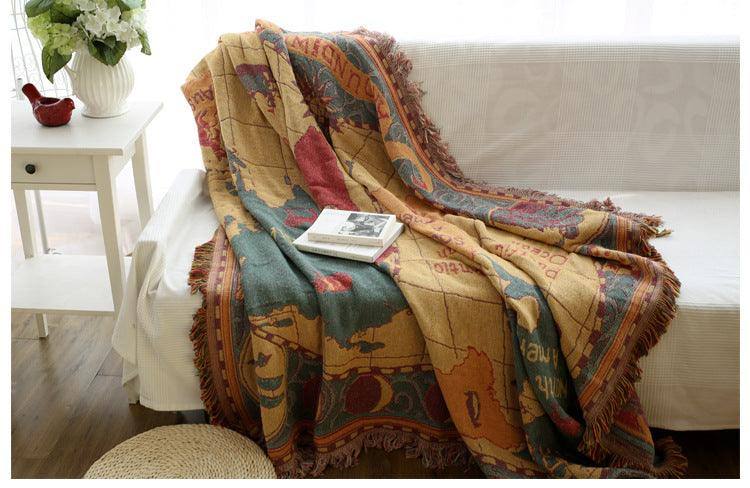 Vintage World Map Knitted Throw Blanket - Fluffyslip