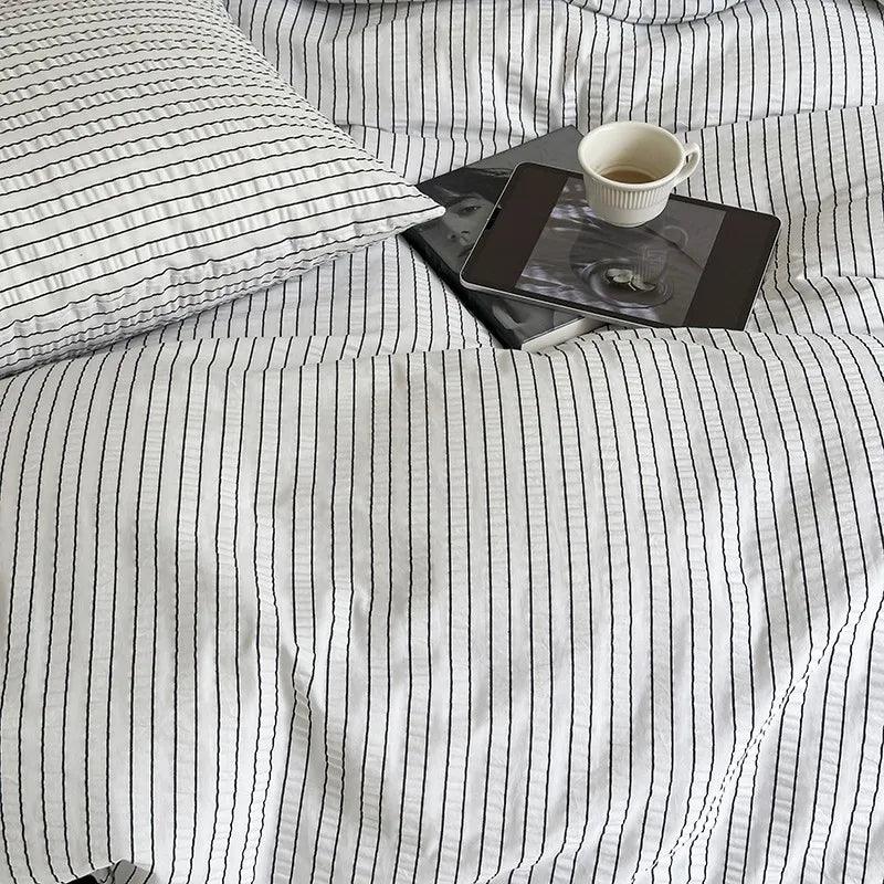 Washed Cotton Striped Classic Duvet Cover Set - Fluffyslip