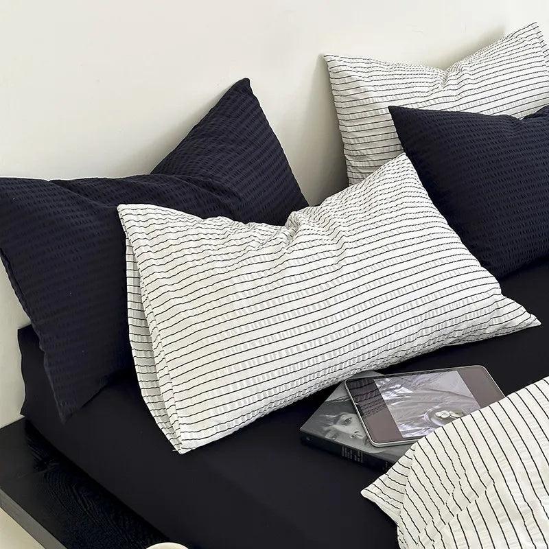 Washed Cotton Striped Classic Duvet Cover Set - Fluffyslip