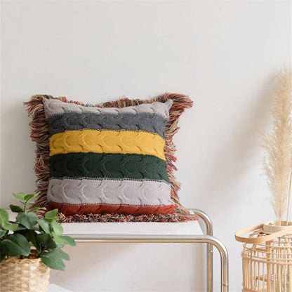 Woven Wool Throw Pillow with Fringes - Fluffyslip